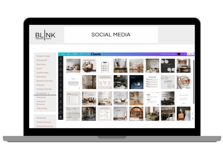 Blink marketing toolkit for real estate agents! Everything you need to succeed! Social media posts with images and copy, written by our team of agents every single month! Never worry what to post again - we have the secret to saving time AND staying branded and professional online!