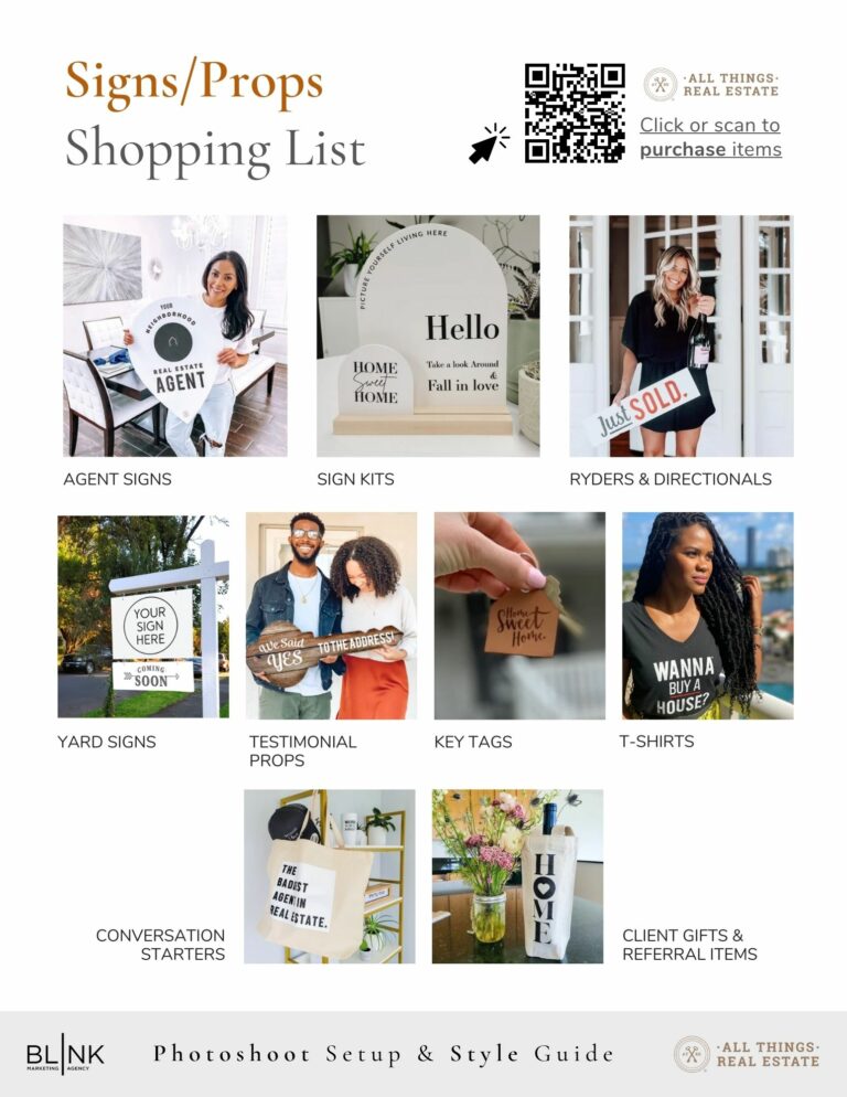 Photoshoot Style Guide Shopping List for signs and props from All Things Real Estate