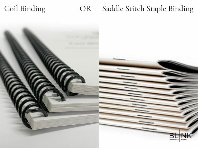High quality listing presentation printing for realtors with a choice of coil binding or saddle staple stitch binding