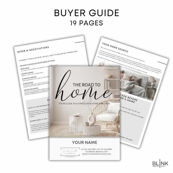 Listing presentations, buyer guides, pre-listing packets, local guides, FSBO, new construction guides - you name it, we have it! Full Library of Printables for Realtors by Blink Marketing!