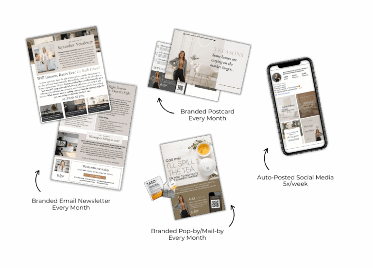 Realtor marketing with branded newsletter postcard popby mailby and auto posted social media by Blink Marketing